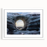 Framed wall art collection featuring a stunning landscape design with caves, presented in a sleek white frame with a mat for an elegant finish, perfect for home decor.