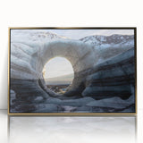 Framed wall art featuring a stunning landscape design with intricate cave motifs, accented by a gold frame; perfect for modern home decor and artistic expression.