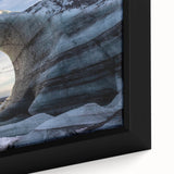 Close-up of a framed canvas showcasing an intricate landscape and cave design wall art collection, featuring rich colors and textures, perfect for home decor.