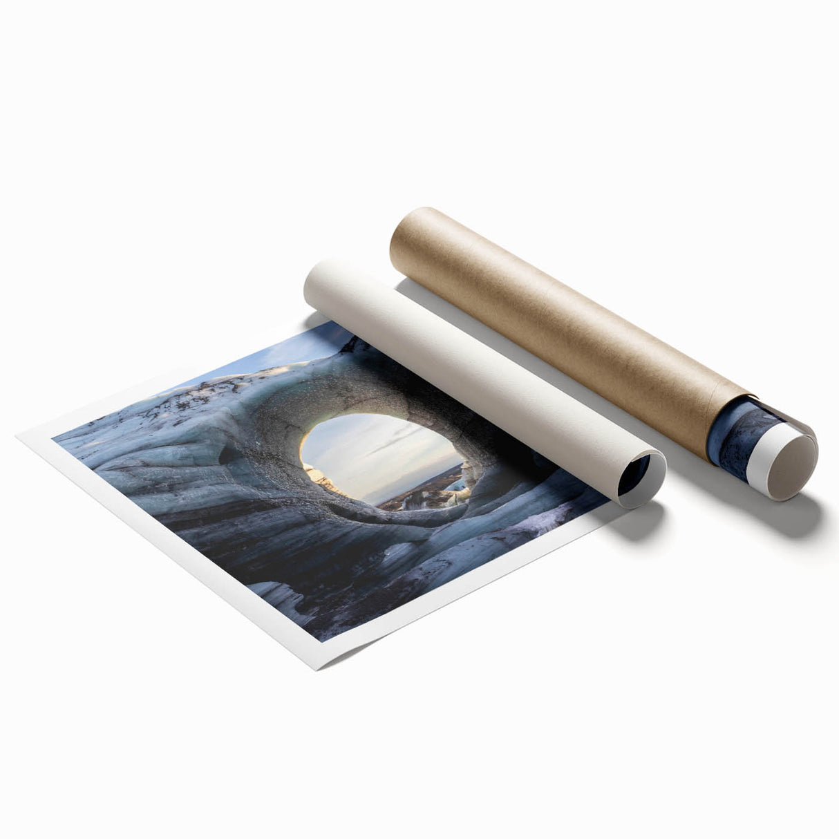 Vibrant rolled print showcasing a stunning cave landscape design, featuring rich earthy tones and intricate details, perfect for modern home decor.