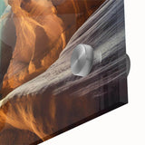 Close-up of a colorful acrylic glass wall art piece showcasing a vibrant cave landscape with intricate details, perfect for modern home decor. Ideal for art enthusiasts seeking unique interior design elements.