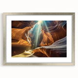Framed silver wall art featuring an abstract cave landscape design, elegantly matted for a modern aesthetic, perfect for enhancing interior decor.