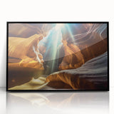 Framed acrylic wall art featuring a stunning cave landscape design, accented with a sleek black frame, ideal for enhancing modern home decor. Perfect for art enthusiasts looking to add a touch of nature-inspired elegance to their living space.