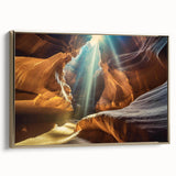 Framed canvas wall art showcasing a stunning cave landscape design in rich colors, featuring a sleek gold frame, perfect for enhancing modern home decor.