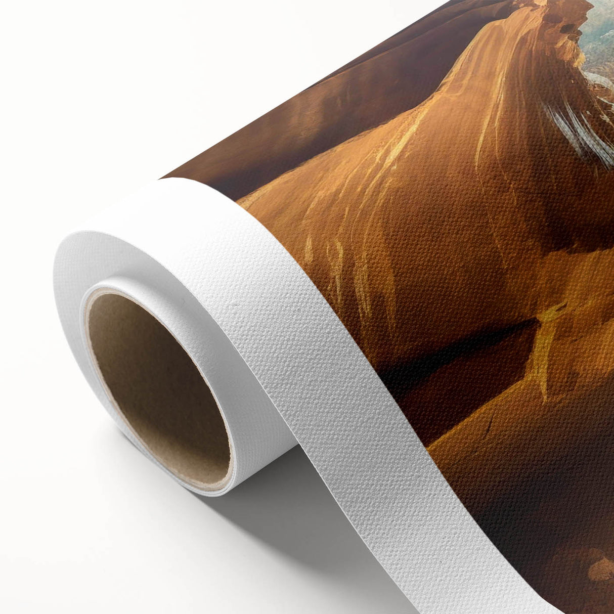 Rolled canvas wall art showcasing a vibrant abstract landscape design with deep blue and green hues, perfect for modern home decor. Packaged securely in a cardboard tube for safe delivery.
