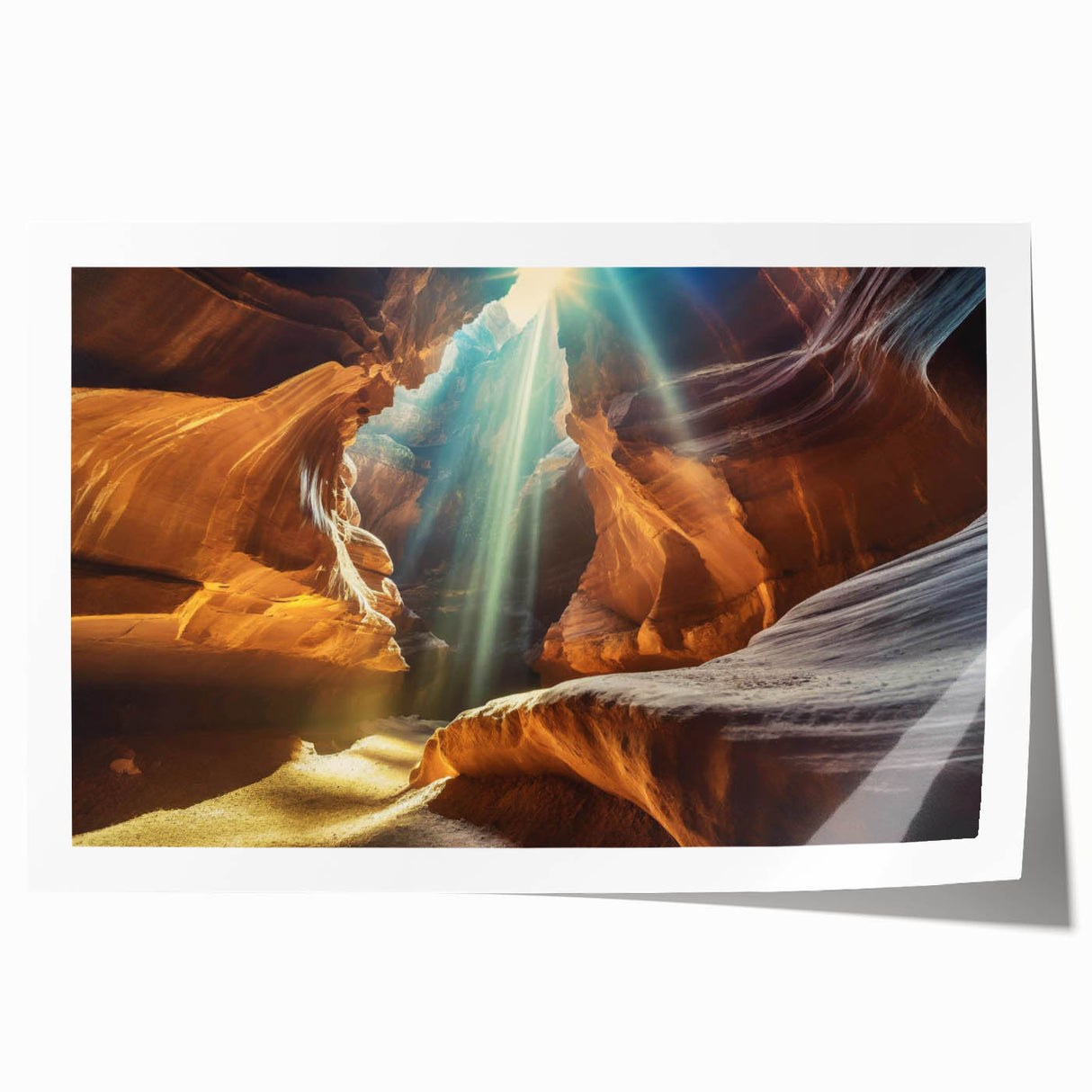 Vibrant rolled print of a landscape and cave design wall art collection, showcasing intricate patterns and earthy tones, ideal for home decor.