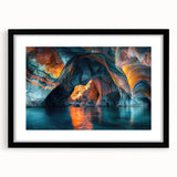 Framed wall art collection showcasing a stunning cave landscape design with a black mat and sleek frame, ideal for modern home decor and interior styling.