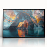 Framed acrylic wall art collection featuring a striking cave landscape design in black, ideal for modern home decor, showcased from a front view.