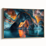 Framed canvas artwork showcasing a stunning landscape and cave design with gold accents, ideal for enhancing home decor. Perfect for art enthusiasts and modern interiors.