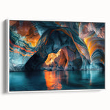 Framed canvas wall art showcasing a stunning landscape design with caves, featuring earthy tones and intricate details, ideal for enhancing home decor and ambiance.