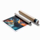 Rolled print showcasing a vibrant landscape design with cave motifs in earthy tones, perfect for enhancing home decor, packaged securely in a tube.