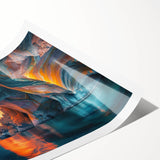 Rolled print showcasing a stunning abstract landscape design with vibrant colors and intricate details, ideal for modern home decor or gallery display.