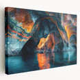 Stretched canvas artwork showcasing an intricate cave landscape design, featuring vibrant colors and textures, ideal for modern home decor and wall art collections.