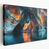 Stretched canvas artwork showcasing an intricate cave landscape design, featuring vibrant colors and textures, ideal for modern home decor and wall art collections.