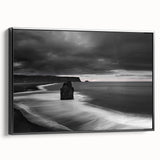 Framed canvas wall art showcasing a serene cliff landscape with vibrant colors and intricate details, designed to enhance modern home decor. The art piece is presented with a sleek black frame, adding elegance to any room setting.