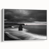 Framed canvas wall art showcasing a serene landscape with dramatic cliffs and a soft color palette, enhancing modern home decor. Ideal for nature lovers.