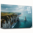 Acrylic wall art collection displaying vibrant landscapes and cliffs, showcased in a side view with decorative pins. Ideal for modern home decor and art enthusiasts.