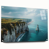Acrylic wall art collection displaying vibrant landscapes and cliffs, showcased in a side view with decorative pins. Ideal for modern home decor and art enthusiasts.
