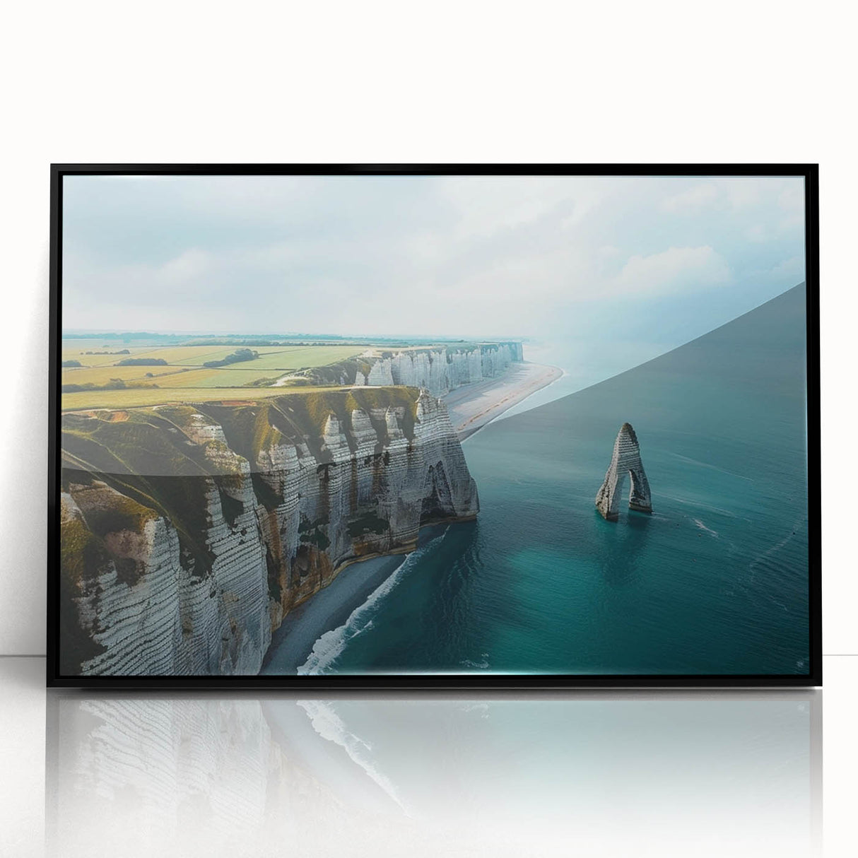 Framed acrylic wall art featuring a stunning landscape of cliffs, showcasing vibrant colors and intricate details, designed to enhance modern interiors.