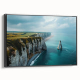 Framed canvas wall art showcasing a dramatic cliff landscape design, featuring rich colors and fine details, ideal for modern home decor.