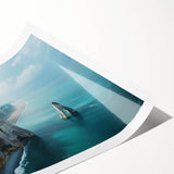 Vibrant rolled print showcasing a dramatic cliff landscape design, featuring rich colors and intricate details, perfect for enhancing modern home decor.