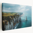 Stretched canvas wall art featuring a stunning cliff landscape design in vibrant colors, showcasing dramatic rock formations and a serene sky, perfect for home decor.