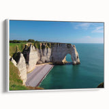 Framed canvas wall art showcasing a stunning cliff landscape design with vibrant colors and intricate details, displayed from a side view against a white backdrop.