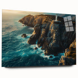 Acrylic glass wall art collection showcasing dramatic cliff landscapes, featuring vibrant colors and intricate details, ideal for modern home decor.