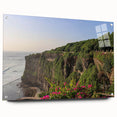 Acrylic glass wall art collection showcasing a stunning landscape design of cliffs, presented from a side view with decorative pins, ideal for modern decor.