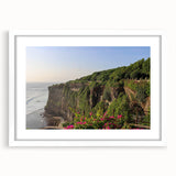 Framed wall art featuring a stunning cliff landscape design, showcasing vibrant colors and intricate details, set against a white mat background for a modern aesthetic.