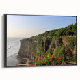 Framed canvas artwork showcasing a stunning landscape of cliffs, featuring rich colors and intricate details, ideal for enhancing modern home decor.