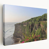 Stretched canvas wall art showcasing a stunning cliffside landscape with vibrant colors and intricate details, designed to enhance modern home decor.