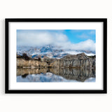 Black-framed wall art showcasing a stunning cliff landscape design, featuring vibrant colors and intricate details, perfect for enhancing modern home decor.