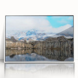 Framed acrylic wall art showcasing a stunning cliff landscape design, featuring vibrant colors and intricate details, perfect for modern home decor.