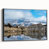 Framed canvas wall art featuring a stunning cliff landscape design with vibrant colors, set against a sleek black frame, ideal for modern home decor.