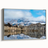 Framed canvas wall art showcasing a stunning cliff landscape design, featuring rich colors and intricate details, mounted in a sleek silver frame for elegant decor.