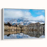 Framed canvas wall art showcasing a stunning cliff landscape design, featuring earthy tones and intricate details, perfect for enhancing home decor in a modern setting.