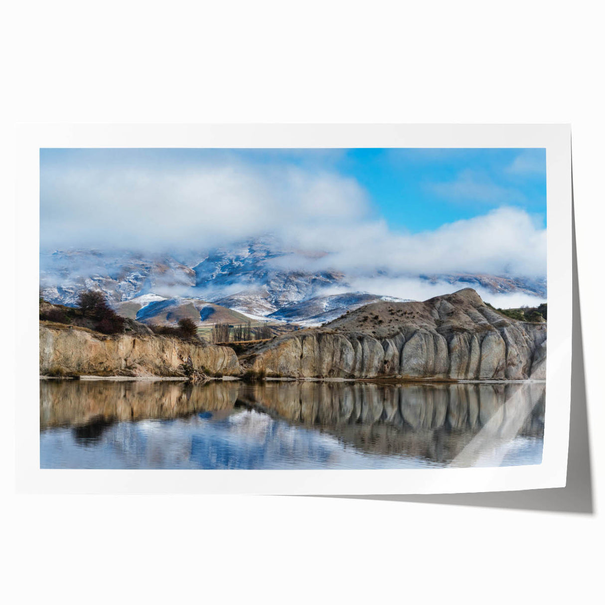 Vibrant rolled print of a stunning cliff landscape, showcasing intricate details and rich colors, ideal for home decor and wall art displays. Perfect for nature enthusiasts.