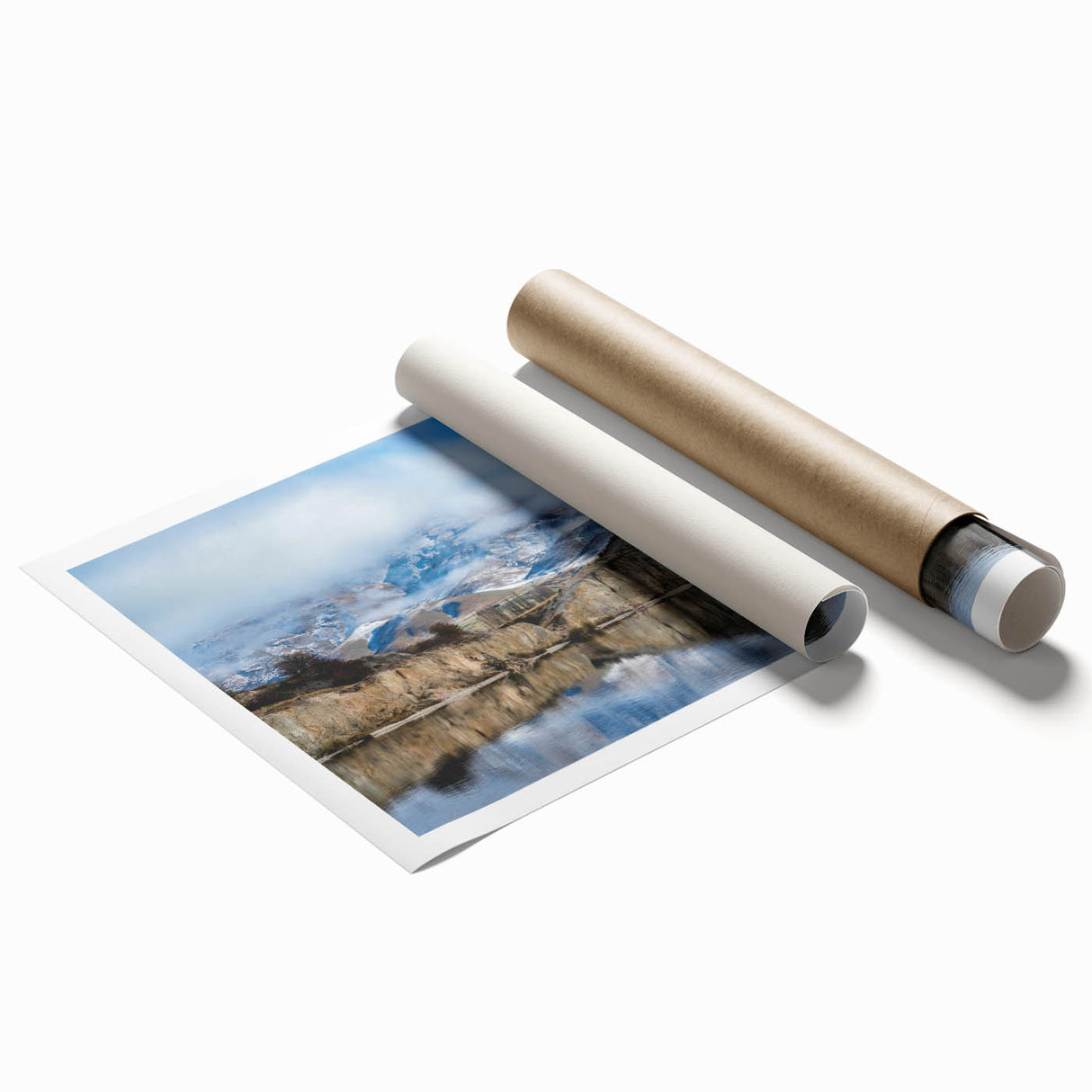 Vibrant landscape wall art showcasing dramatic cliffs and a vivid sunset, printed on high-quality canvas and neatly rolled for easy display and shipping.