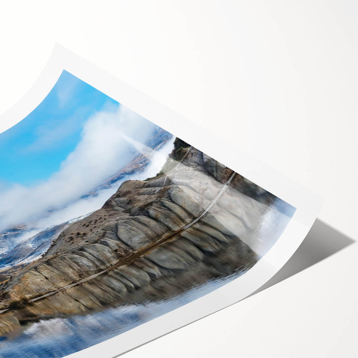 Stunning rolled print of a dramatic cliff landscape, showcasing vibrant colors and intricate details, ideal for home decor or art collection.
