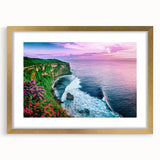 Elegant gold-framed wall art featuring a stunning landscape of cliffs, showcasing vibrant colors and intricate details, perfect for enhancing home decor with nature's beauty.
