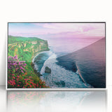 Framed acrylic wall art showcasing a stunning landscape of cliffs with a white border, ideal for enhancing modern interior decor. Perfect for nature lovers and art enthusiasts.