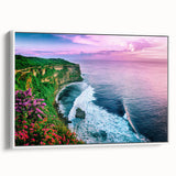 Framed canvas wall art depicting a scenic cliff landscape in soft earth tones, showcasing intricate details and textures, ideal for modern home décor.