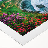 Stunning rolled canvas artwork showcasing vibrant landscapes and dramatic cliffs, perfect for home decor, presented in a protective cardboard tube for safe shipping.