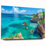 Acrylic glass wall art showcasing vibrant cliff landscapes, designed for elegance, featuring a side view without pins. Perfect for modern home decor, this piece adds a touch of nature-inspired beauty to any interior setting.