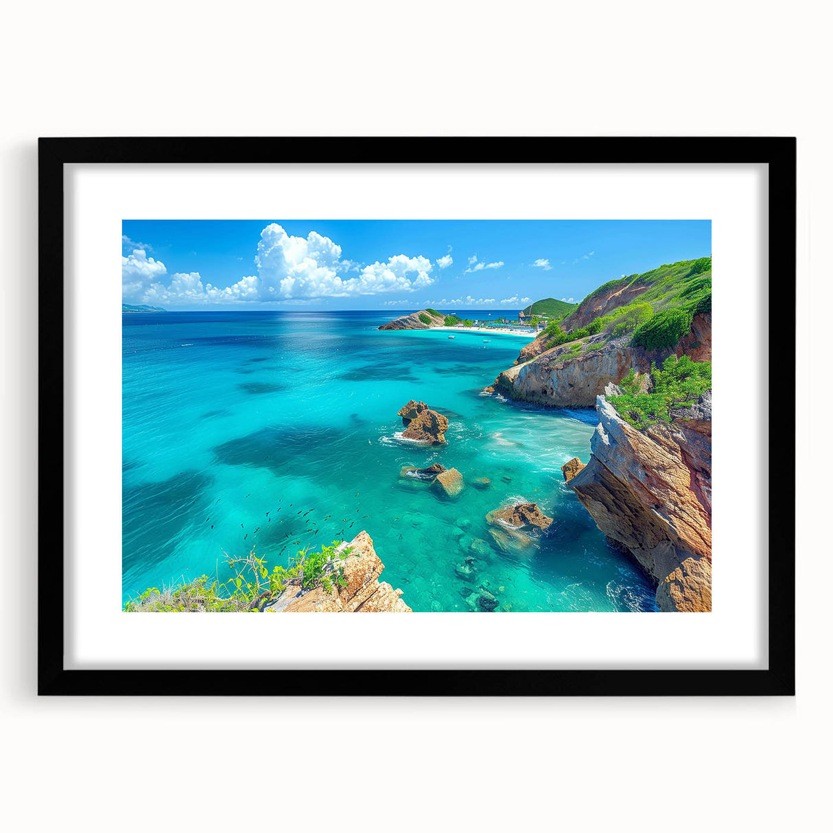Framed wall art featuring a stunning landscape of cliffs, designed with a black mat and sleek frame, perfect for enhancing modern interiors.