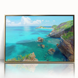 Framed acrylic wall art showcasing a stunning cliff landscape in gold tones, perfect for modern home decor. The piece captures the beauty of nature, adding elegance to any space.