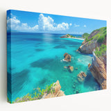Stretched canvas wall art showcasing a breathtaking landscape of cliffs, featuring vibrant colors and intricate details. Ideal for modern home decor, this artwork brings nature indoors with its serene beauty and captivating scenery.