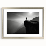 Framed wall art featuring a stunning landscape of cliffs, showcased with a silver mat and frame, perfect for enhancing home decor. Ideal for nature enthusiasts.