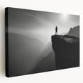 Stretched canvas wall art showcasing a dramatic cliff landscape at sunset, featuring vibrant colors and intricate details, perfect for home decor accents.